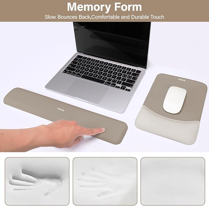 MOSISO Wrist Rest Support for Mouse Pad&Keyboard Set, Rectangular Ergonomic Mousepad Non-Slip Base Home/Office Easy Typing Pad with Neoprene Cloth&Raised Silicone Lining, Bronze Brown