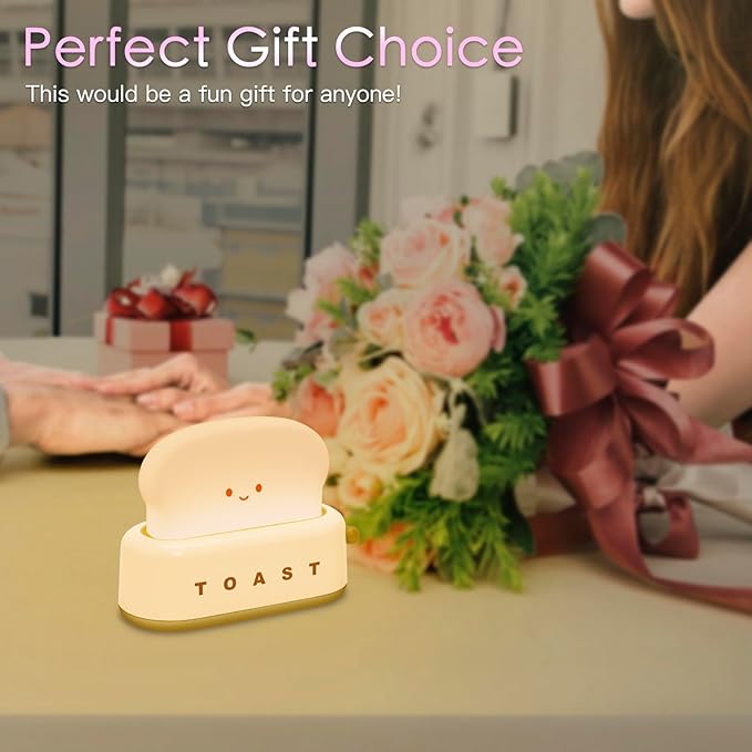 TOOGE Desk Decor Cute Toast Lamp Small Desk Lamp Night Light for Kids Rechargeable with Smile Face Kawaii Decor for Bedroom, Table, Bedside, Desk Gifts for Kids and Adults