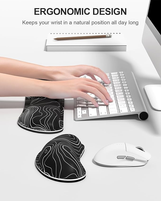 Auhoahsil Large Mouse Pad with Wrist Rests for Keyboard & Mouse, Thick Soft Ergonomic Memory Foam Wrist Supports, Big & Long Desk Mat 35.5 x 15.7 in, for Office Gaming Computer, Black Contour