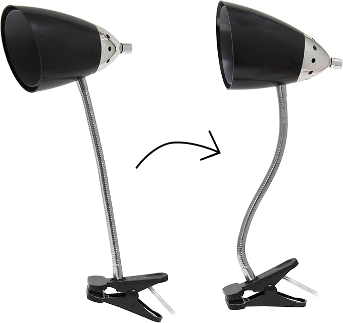 Simple Designs LD2001-BLK-LB 17.5" Flossy Flexible Gooseneck Clip Light Desk Lamp with LED Bulb, Black