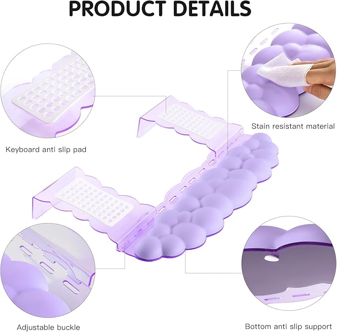 Ergonomic Keyboard Wrist Rest,Adjustable Tilt Stand Combo,Purple Acrylic Cloud Comfort Wrist Support, Customizable Width Riser for Home,Office Desk - Portable Comfortable Typing (Purple)