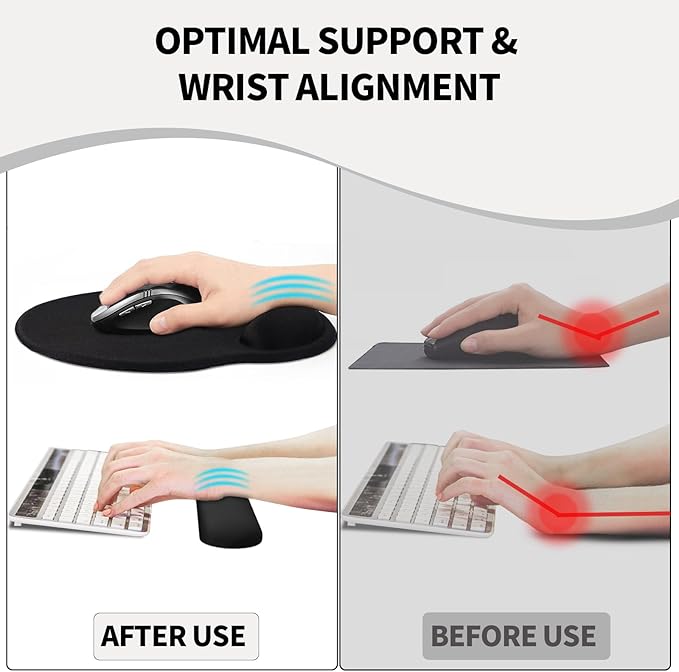eulps Mouse Pad Wrist Support, Ergonomic Memory Foam Keyboard Wrist Pad & Gel Wrist Rest Set for Computer Keyboard for Easy Typing for Office & Home