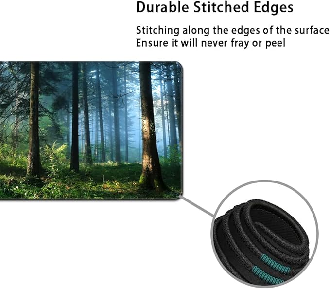 MIBITRI Keyboard Mouse Pad Set, Extended Gaming Mouse Pad+Ergonomics Keyboard Wrist Rest Support, Memory Foam, Easy Typing, 3Pcs XXL Ultra Thick Desk Mat, Forest in The Morning