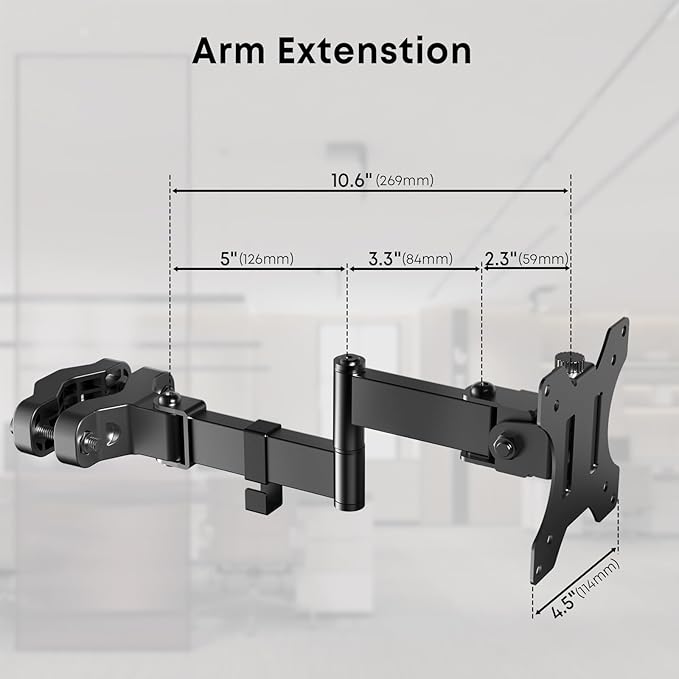 Pole Mount Monitor Arm Easy Clamp-on VESA Mount for 17"-32" Screens Supports up to 17.6 lbs Compatible with 75x75 and 100x100 VESA Perfect Solution When Wall or Desk Mounting Isn't Possible