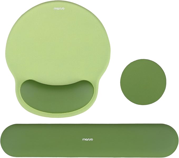 MOSISO Wrist Rest Support for Mouse Pad&Keyboard Set, Circle Curved Ergonomic Mousepad&Coaster Non-Slip Base Home/Office Wrist Support&Easy Typing Pad with Soft Cloth&Silicone Lining, Olive Green