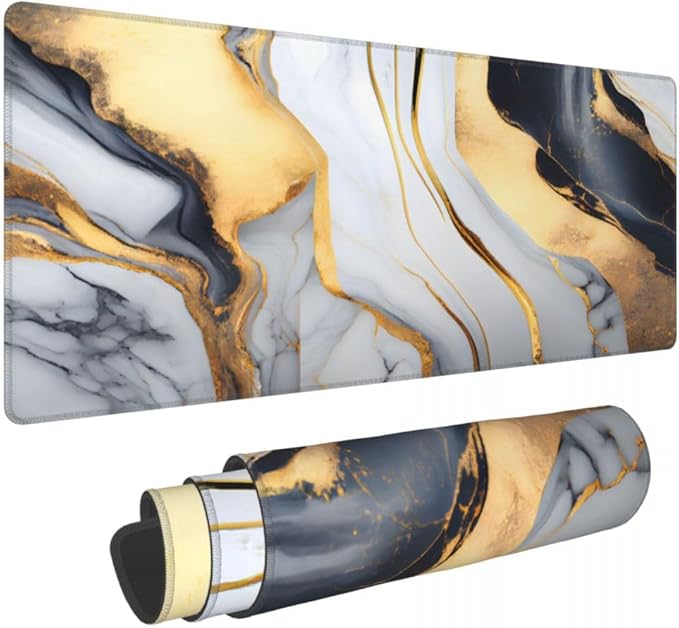 Desk Pad,Office Desk Mat 31.5"×11.8" Large Gaming Mouse Pad,Extended Computer Mouse Pad,Waterproof Thick Big Mouse Pads with Non-Slip Rubber Base Office Home Black White Gold Marble
