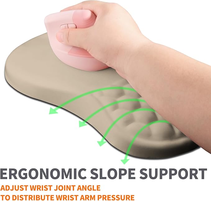 Ergonomic Joint Wrist Support Mouse Pad with Memory Foam Cushion Massage Bump, Carpal Tunnel Mousepad Slope Design for Wrist Rest, 11.8x7.9 in, Apricot