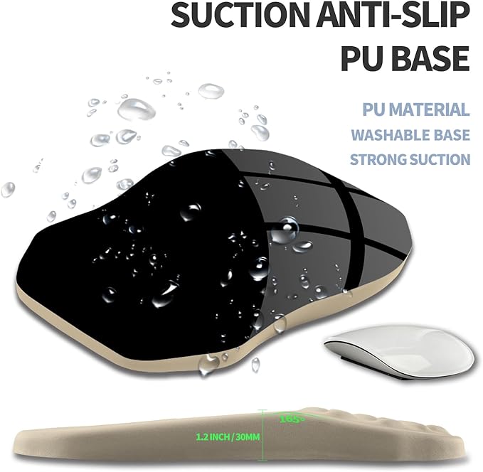 Ergonomic Raised Mouse Pad Wrist Support with Bilateral Slope Memory Foam Mousepad for Wrist Rest and Carpal Tunnel 11.8x7.9〃 Khaki
