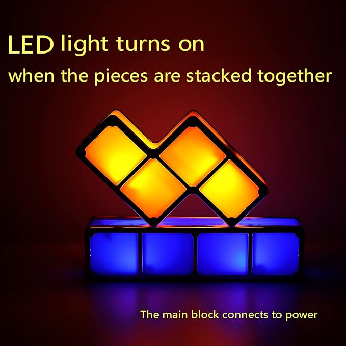 VEEKI Stackable Night Light, Stackable LED 7 Colors 3D Puzzles Night Lights Induction Interlocking Desk Lamp, DIY Tangram Light Blocks Puzzles lamp for Bedroom Decor (Night Light-USB)