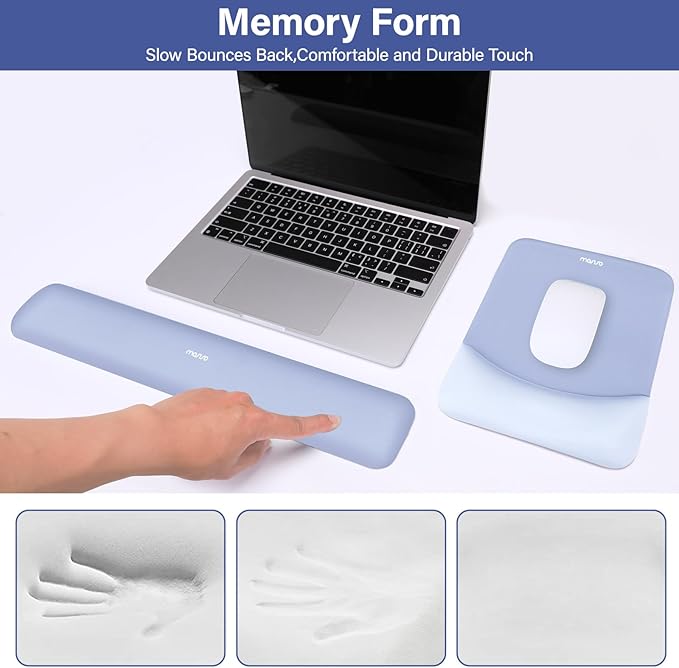 MOSISO Wrist Rest Support for Mouse Pad&Keyboard Set, Rectangular Ergonomic Mousepad Non-Slip Base Home/Office Easy Typing Pad with Neoprene Cloth&Raised Silicone Lining, Slate Blue