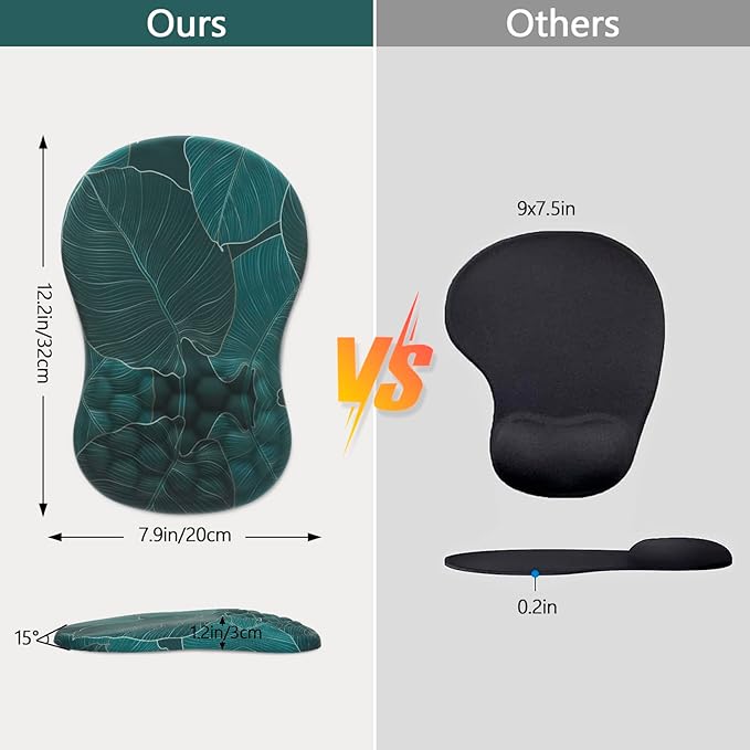 Mouse Pad Wrist Support, Ergonomic Mouse Pad with Wrist Rest, Comfortable Computer Mouse Pad for Laptop, Mousepad with Non-Slip PU Base Banana Leaf Green