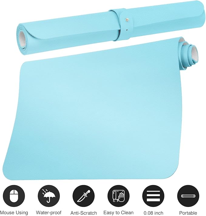 Boutilon Leather Desk Pad 30" x14",Non-Slip Mouse Pad,Office Desk Mat,Waterprooft PU Leather Desk Blotter,Desk Pad Protector,Desk Writing Pad for Home Office Decor (M-Light Blue)