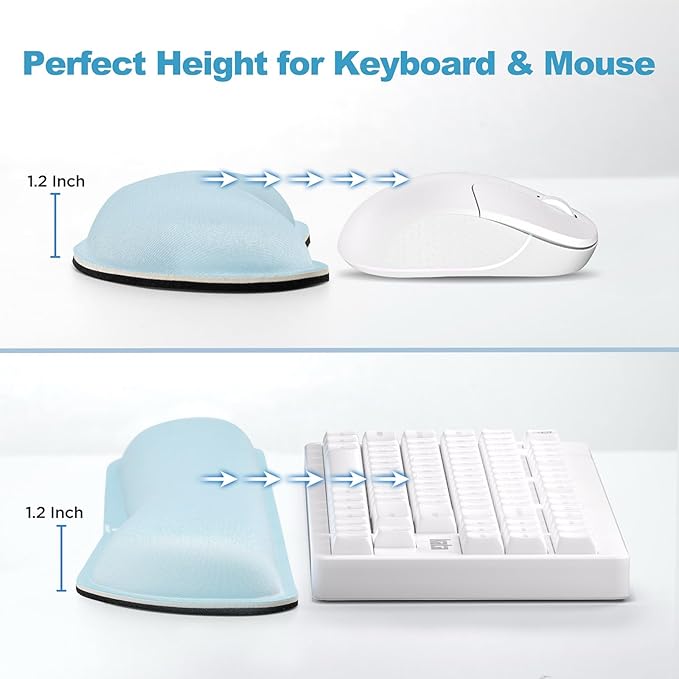 Gimars Upgrade Enlarge Gel Memory Foam Set Keyboard Wrist Rest Pad, Mouse Wrist Cushion Support for Office, Computer, Laptop, Mac, Comfortable, Lightweight for Easy Typing,Sky Blue