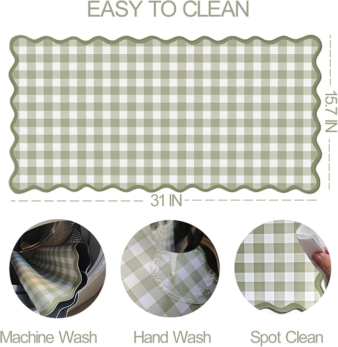 Scalloped‌ Green Checkered Desk Mat Cute Pastel Large Gaming Mouse Pad Gingham Kawaii Cottagecore ‌Vintage‌ Girly Keyboard Computer Mat Aesthetic Desk Pad Accessories Office Decor for Women