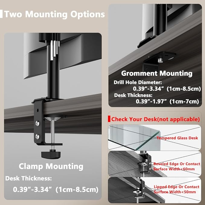 Dual Monitor Stand with LED Desk Lamp,Dual Monitor Mount for Desk Holds up to 30 Inches Screens, Supports 19.84 lbs per Monitor Arm, Swivel, Rotate and Tilt 2 Monitor Desk Mount