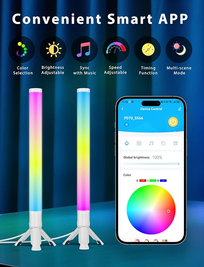DAYBETTER 360° Smart LED Light Bars, TV Backlight with Music Sync and Scene Modes, RGB Light Bars with 16 Million Colors, 3 Modes Control, Mood Lighting, Gaming Light Bar for Room, Monitor, PC, Desk