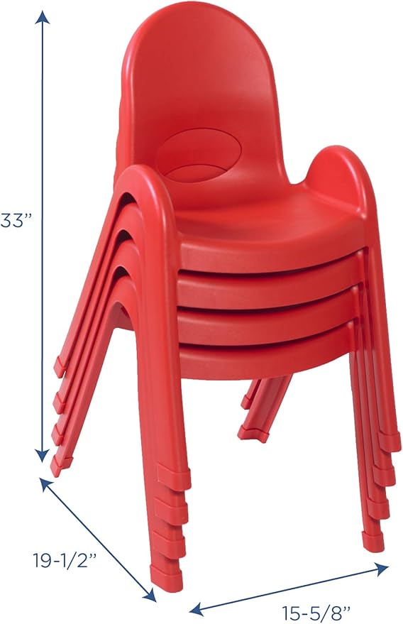 Angeles Value Stack 13" Child Chair, Candy Apple Red, 4 Pack, Stackable Ergonomic Seating Solution for Classrooms and Homeschools