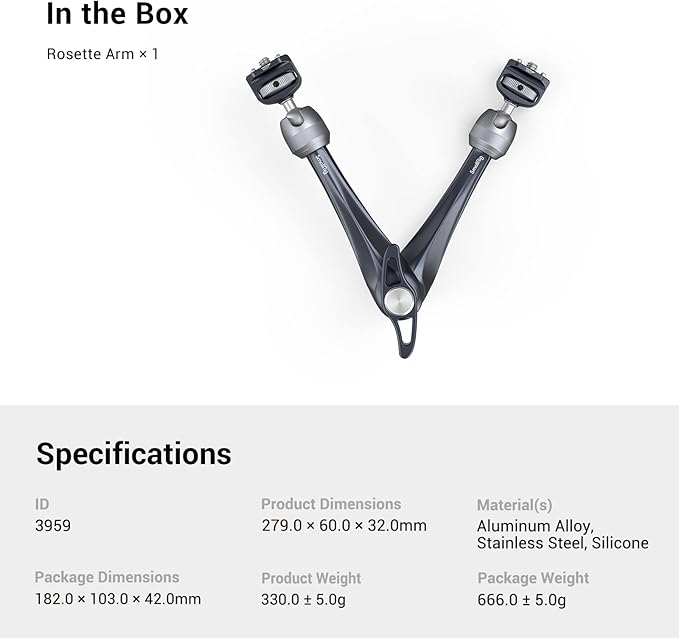 SMALLRIG Rosette Magic Arm 11 Inch with Ball Head, 1/4"-20 Screws, and Anti-Twist Pins, for Cameras/iPads/Monitors/LED Lights/Smartphones/Action Cameras, Max Load Capacity 3kg (Pack of 2)