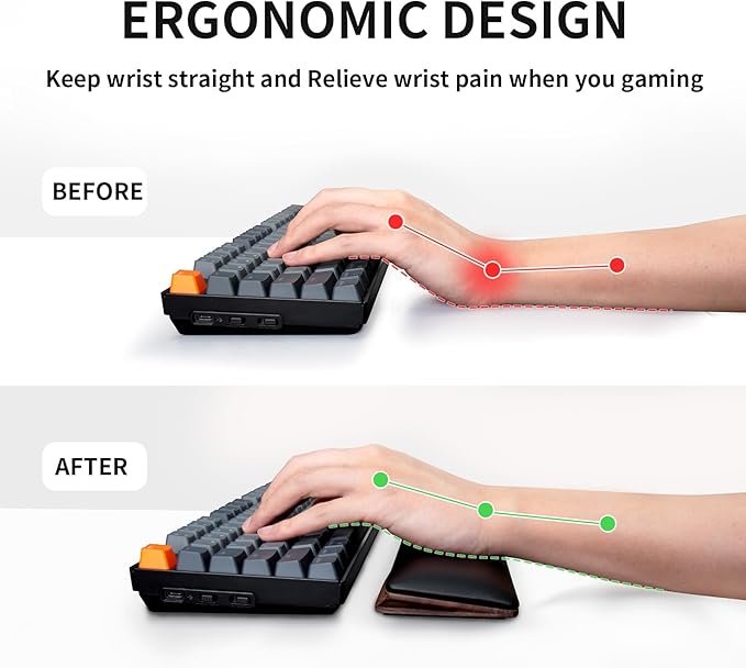 COLORCORAL Wrist Rest for Computer Keyboard Ergonomic Wrist Support with Memory Foam Walnut Wooden Wrist Pad with Anti-Slip Rubber Base for Typing Pain Relief Comfort for Office, Gaming