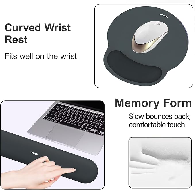 MOSISO Wrist Rest Support for Mouse Pad&Keyboard Set, Circle Curved Ergonomic Mousepad&Coaster Non-Slip Base Home/Office Wrist Support&Easy Typing Pad with Soft Cloth&Silicone Lining, Slate Gray