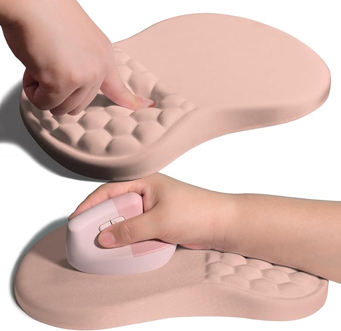 Ergonomic Joint Wrist Support Mouse Pad with Memory Foam Cushion Massage Bump, Carpal Tunnel Mousepad Slope Design for Wrist Rest, 11.8x7.9 in, Rose Pink