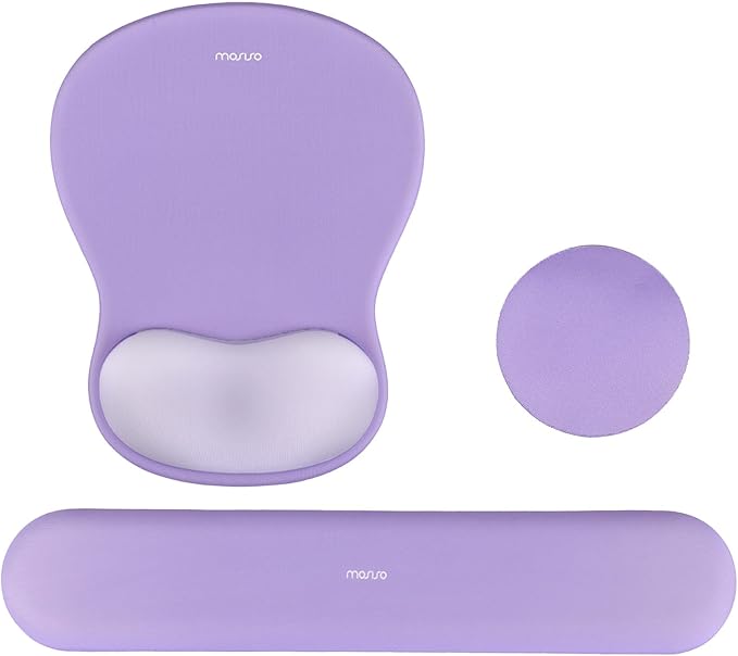 MOSISO Wrist Rest Support for Mouse Pad&Keyboard Set, Curved Ergonomic Mousepad&Coaster Non-Slip Base Home/Office Pain Relief&Easy Typing Cushion with Soft Cloth&Silicone Lining, Purple