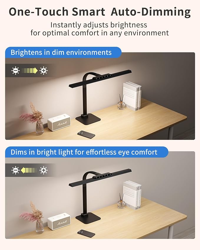 24W LED Desk Lamp, 112 High-Bright LEDs Eye-Caring Office Lamp with 3000K-6000K Dimmable Touch Control, Heavy Duty Metal Base, Auto-Dimming & Memory Function for Home Office/Gaming/Reading Black