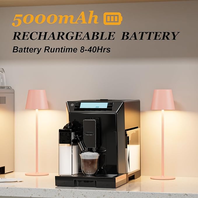 Cordless Table Lamp Rechargeable Pink - KK 2 Pack 5000mAH Battery Operated Lamp for Counter, 3 Color Stepless Dimming Waterproof LED Wireless Lamp for Dining Kitchen, Outdoor Patio, Touch Control