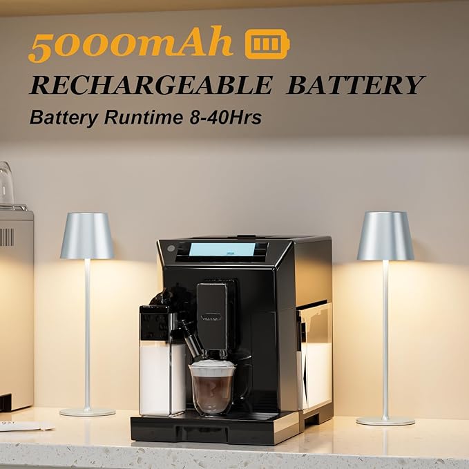 Cordless Table Lamp Rechargeable - Silver Grey 2 Pack 5000mAH Battery Operated Lamp for Counter, 3 Color Stepless Dimming Waterproof LED Wireless Lamp for Dining Kitchen, Outdoor Patio, Touch Control