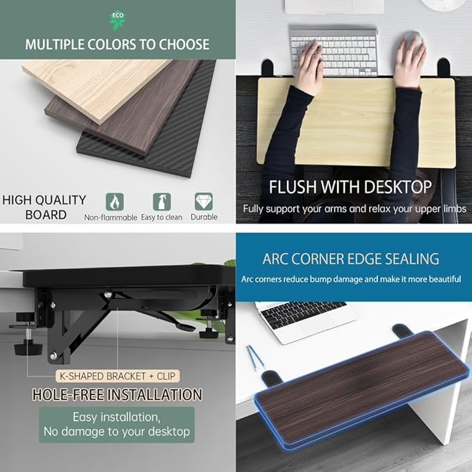 OUGIC Ergonomic Desk Extension Tray, 75x24cm, Clamp Without Punch, Keyboard Drawer Tray, Computer Armrest Table Stand