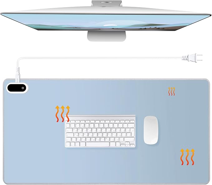 Konohan Heated Desk Pad Warm Mouse Pad, 5 Heating Level & 4 Hour Auto Shut-Off, PU Leather Warm Mouse Mat Heating Keyboard Gaming Mice Warmer Mat Only Supports 110v(Gray-Blue Color,23.6"x 14.2")