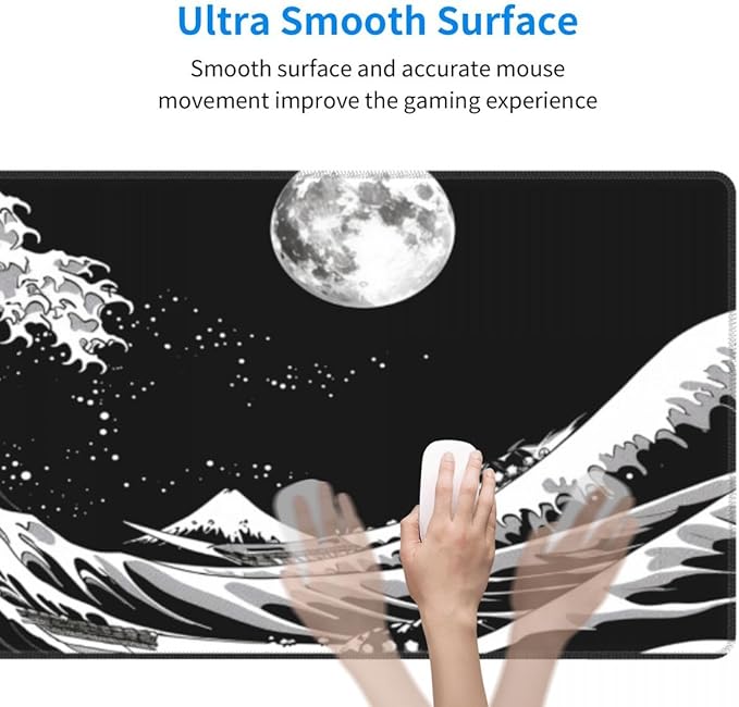 Desk Pad,Office Desk Mat 31.5"×11.8" Large Gaming Mouse Pad,Durable Extended Computer Mouse Pad,Waterproof Thick Big Mouse Pads with Non-Slip Rubber Base Office Home Japanese Black Waves