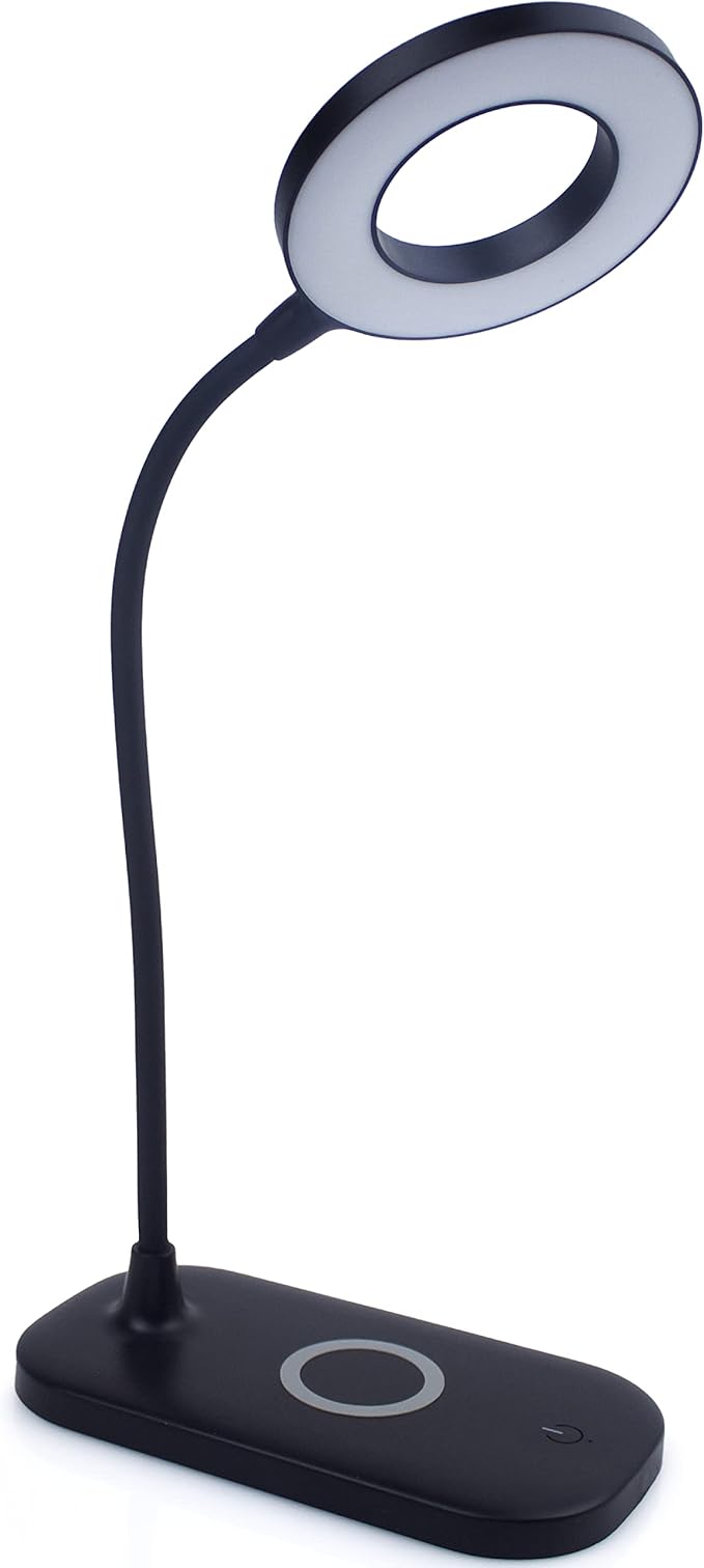 Newhouse Lighting Zlata Painted Black Plastic Tap or Touch Switch Dimmable and Adjustable Color Temperature Office Desk Lamp with 21 LEDs and USB Port, Wireless Charging
