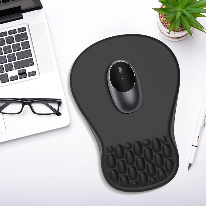 YIWEI Ergonomic Mouse Pad with Wrist Support - Gel Memory Foam Mouse Mat for Computer Keyboard & Laptop - Non-Slip Base, for Home Office & Gaming - Black