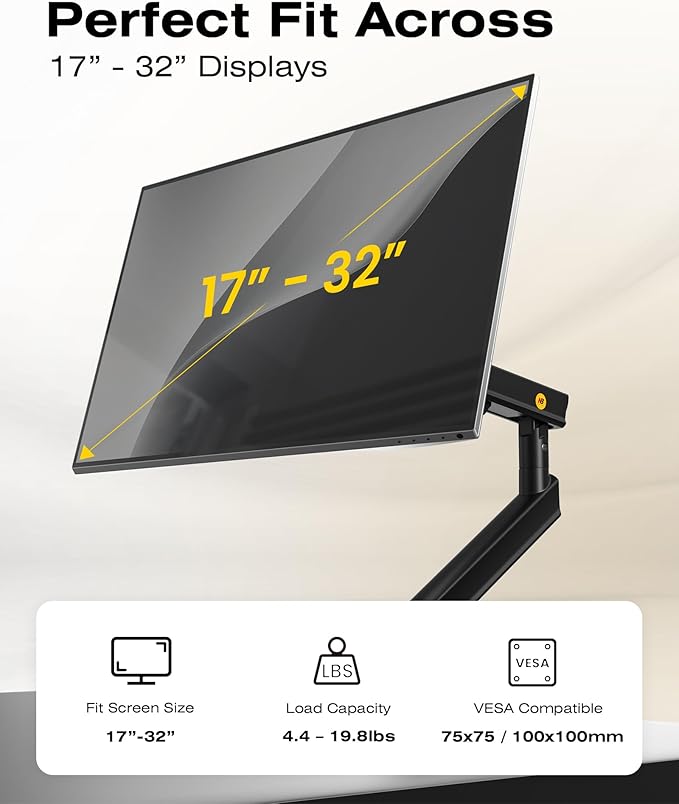 NB Single Computer Monitor Mount, Monitor Stand fits up to 32 Inch, Mechanical Spring Monitor Arm, VESA 75/100 mm, Model-A5(Black)