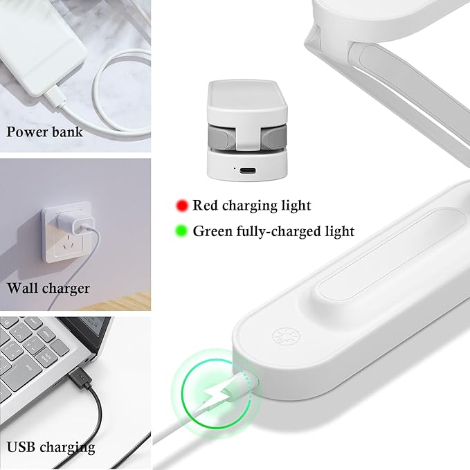Rechargeable LED Desk Lamp, Foldable Portable Table Light with 3 Brightness Levels,Type-C USB Charging,Small Desk Lamp,Portable Bedside Wireless Reading Light,Home, Office, Nail Art,Craft,Pink
