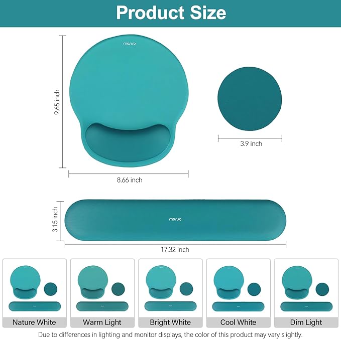 MOSISO Wrist Rest Support for Mouse Pad&Keyboard Set, Circle Curved Ergonomic Mousepad&Coaster Non-Slip Base Home/Office Wrist Support&Easy Typing Pad with Soft Cloth&Silicone Lining, Teal Green