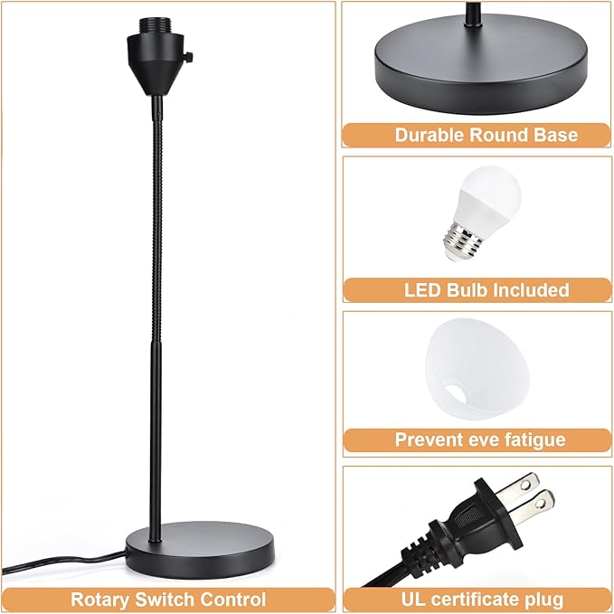 LED Desk Lamp for Home Office, 3 Levels Dimmable Reading Light, Flexible Table Lamp for Bedside Office, Rotary Switch Control, Desk Lamp for College Dorm Study Lamp, Bulb Included, Black