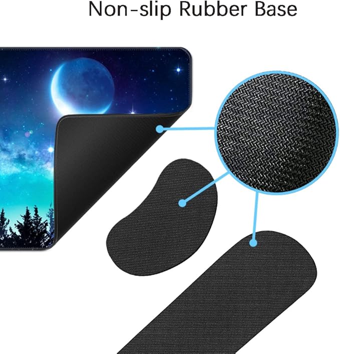 MIBITRI Keyboard Mouse Pad Set, Extended Gaming Mouse Pad+Ergonomics Keyboard Wrist Rest Support, Memory Foam, Easy Typing, 3Pcs XXL Ultra Thick Desk Mat, Moon Forest