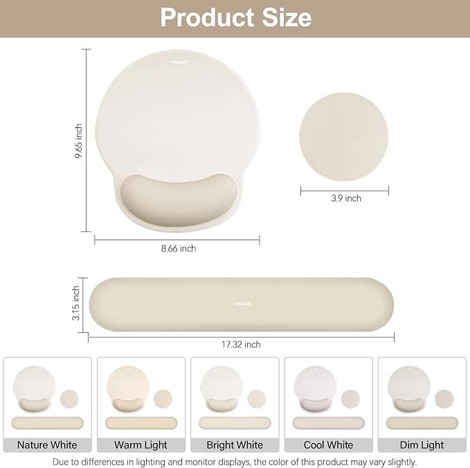 MOSISO Wrist Rest Support for Mouse Pad&Keyboard Set, Circle Curved Ergonomic Mousepad&Coaster Non-Slip Base Home/Office Wrist Support&Easy Typing Pad with Soft Cloth&Silicone Lining, Khaki