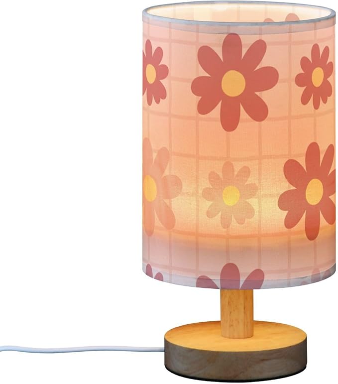 Pink Floral LED Table Lamp, Bedside Lamp with Linen Lampshade, Flicker-Free Eye Care USB Plug in Nightstand Lamp, for Bedroom and Office