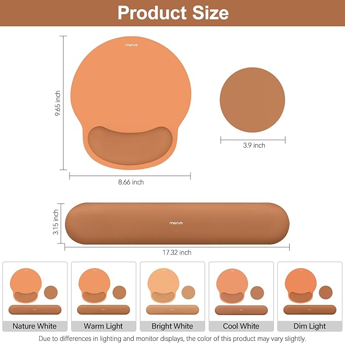 MOSISO Wrist Rest Support for Mouse Pad&Keyboard Set, Circle Curved Ergonomic Mousepad&Coaster Non-Slip Base Home/Office Wrist Support&Easy Typing Pad with Soft Cloth&Silicone Lining, Cosmic Orange