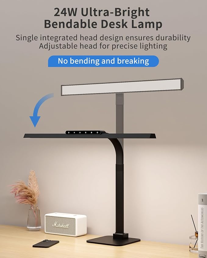 24W LED Desk Lamp, 112 High-Bright LEDs Eye-Caring Office Lamp with 3000K-6000K Dimmable Touch Control, Heavy Duty Metal Base, Auto-Dimming & Memory Function for Home Office/Gaming/Reading Black