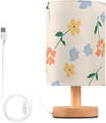 Colorful Floral LED Table Lamp, Bedside Lamp with Linen Lampshade, Flicker-Free Eye Care USB Plug in Nightstand Lamp, for Bedroom and Office