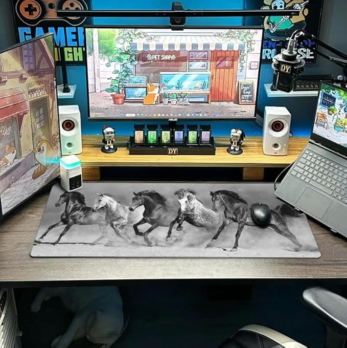 Horse Running Mouse Pad Extended Large Gaming Mousepad XL Big Long Oversized Desk Mat Stitched Edges 31.5 X 11.8 Inch for Home Office Black18