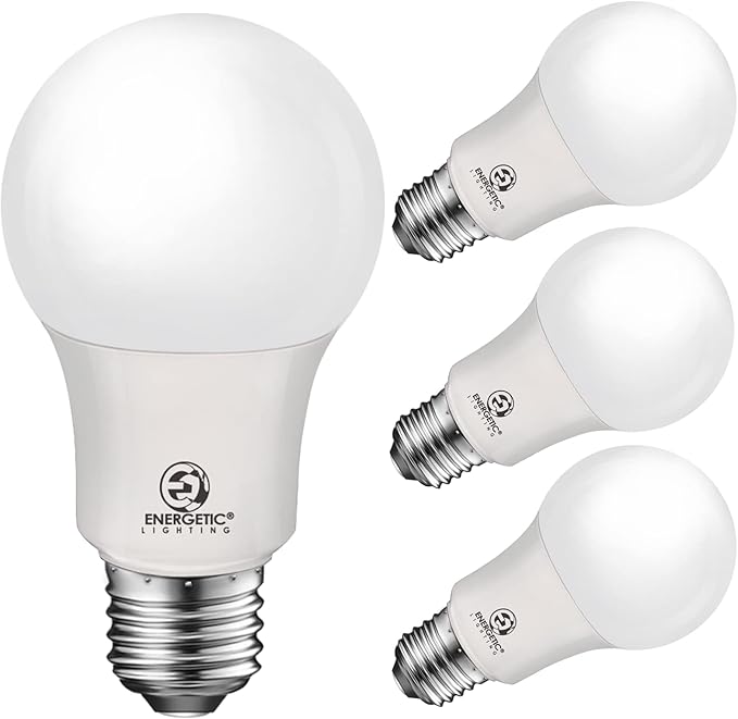 Energetic 60W Equivalent, A19 LED Light Bulb, 5000K Daylight, E26 Medium Base, Non-Dimmable LED Light Bulb, 8W 760lm, ETL Listed 4 Pack