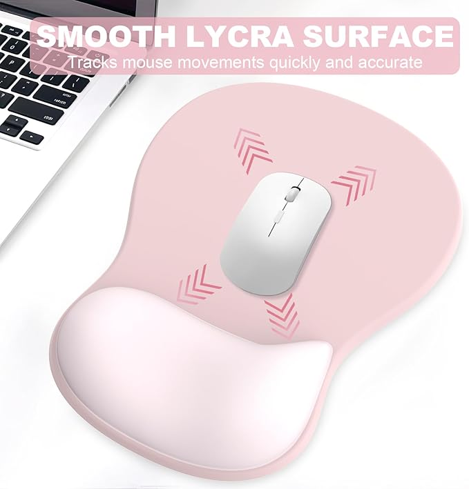 Ergonomic Mouse Pad with Wrist Rest and Keyboard Wrist Rest, Gel Mousepad and Wrist Rest for Computer Keyboard, Non-Slip PU Base, Pink Mouse Pad with Wrist Support for Gaming, Office
