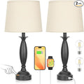 Seealle Beige Lamps for Bedrooms Set of 2 - Touch Control Bedside Lamp with USB C+A, 3 Way Dimmable Nightstand Lamps with USB Port, Table Lamp for Living Room(Beige Shade and Black Base)