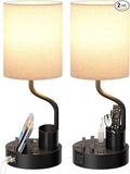Bedside Table Lamps for Bedroom Set of 2 - Nightstand Light with AC Outlet and USB A & C for Charging, 3 Color Temperatures, Study Desk Lamp with Pen Holder & Phone Stand for Living Room/Dorm/Office