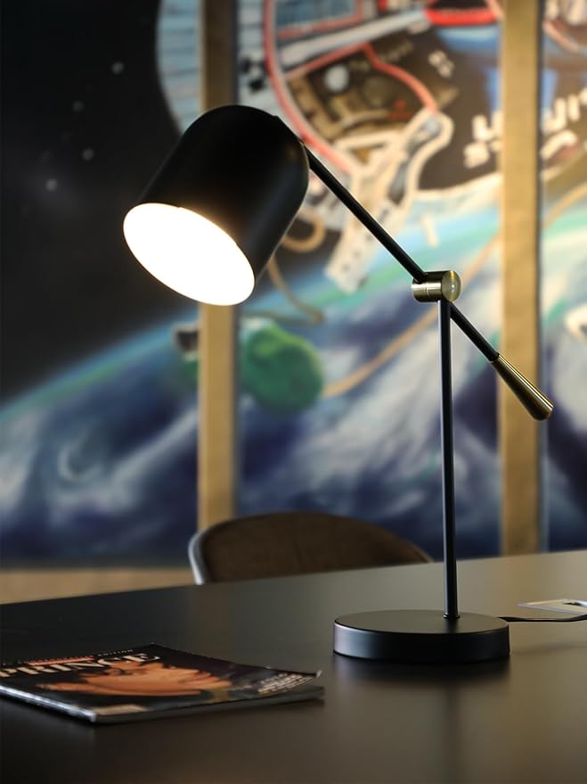 TORCHSTAR Adjustable Desk Lamp Aesthetic, AC 110-120V, Swing Arm Task Desk Lamp, Max 60W, E26 Base, Bulb Not Included, Metal Decor Desktop Lamp with On/Off Switch, for Work, Study, Home Office, Black